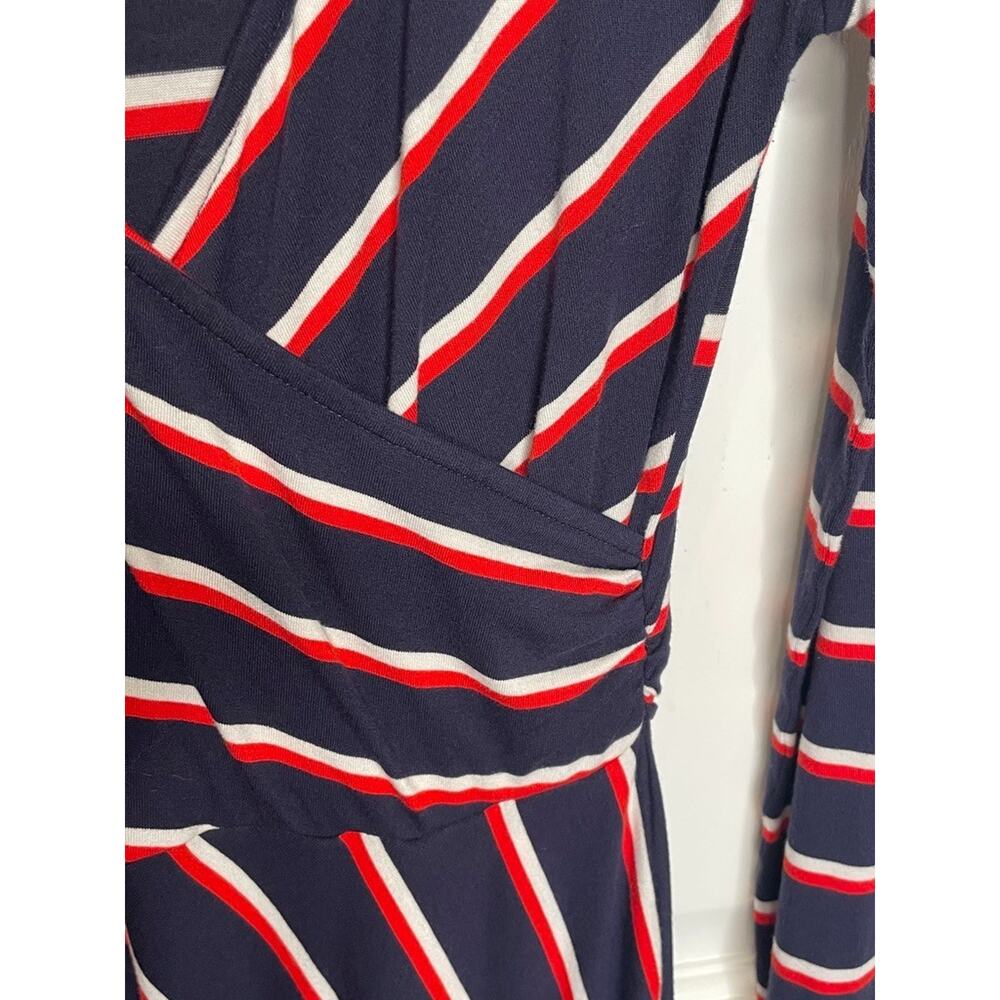 Boden Women's Faux Wrap Midi Dress 6R Navy Stripe Stretch Marine Preppy Coastal - Picture 4 of 11